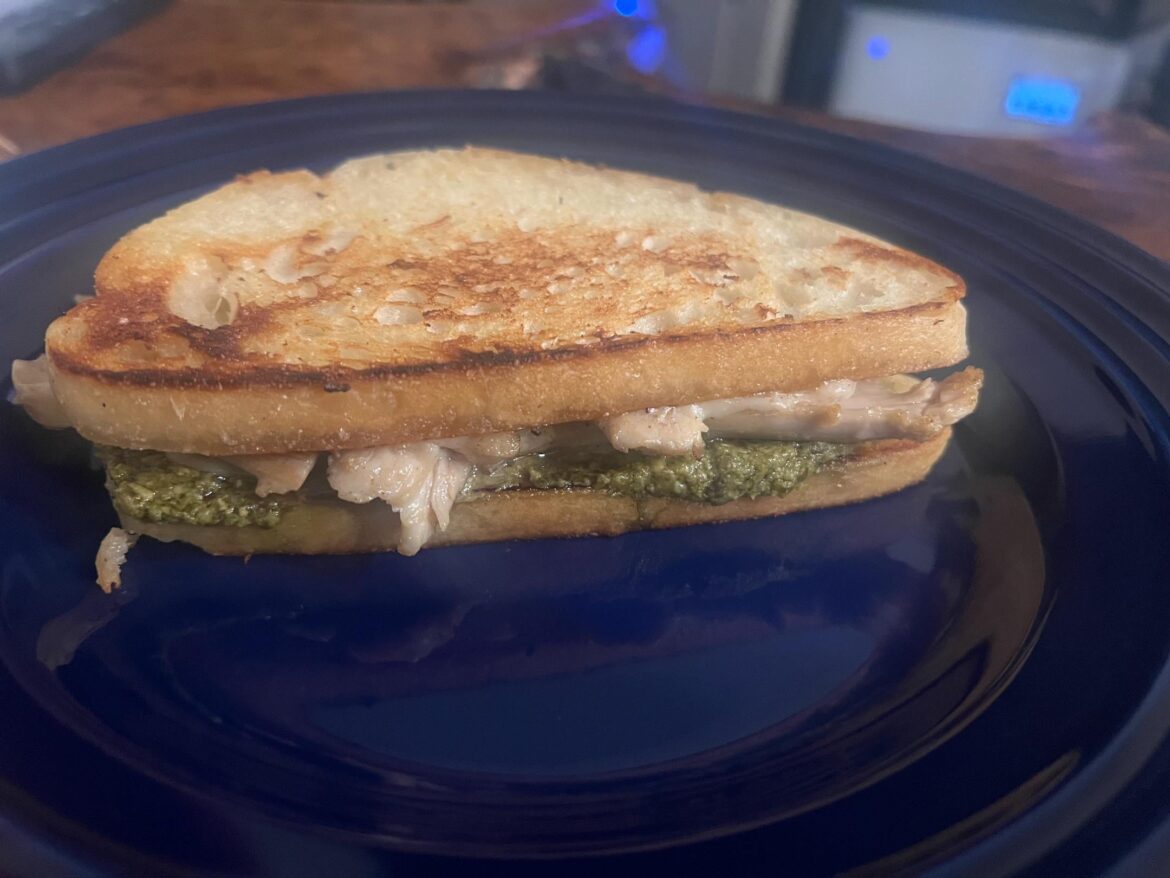 Chicken thigh, pesto and Swiss