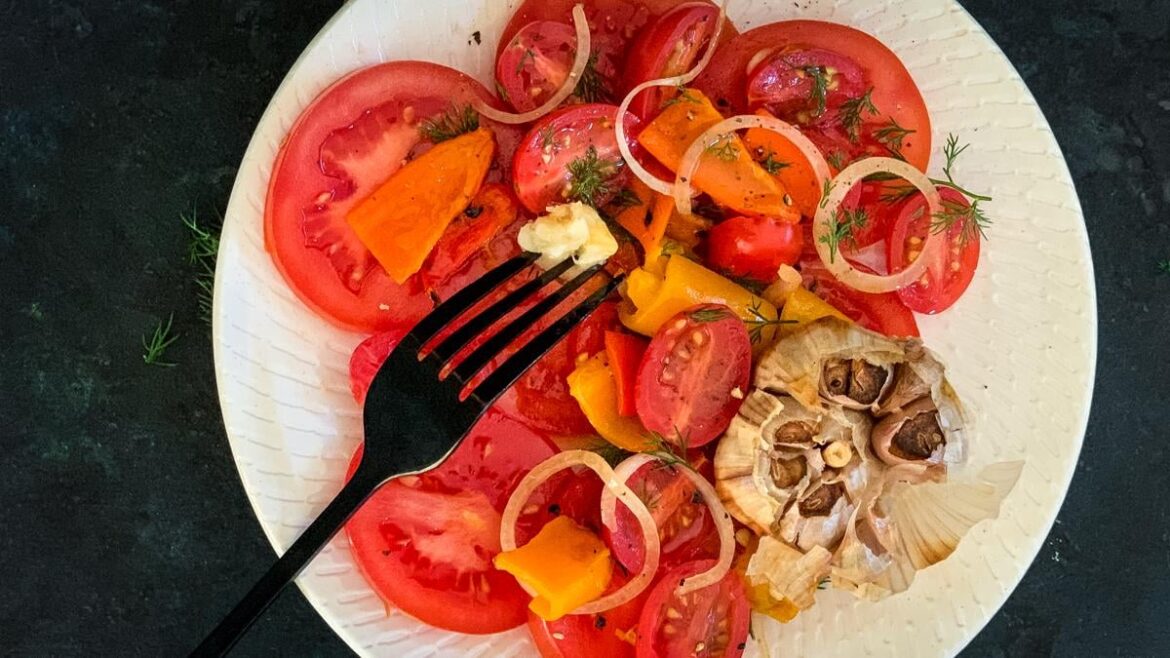 Baby Bell Peppers Salad with Roasted Garlic