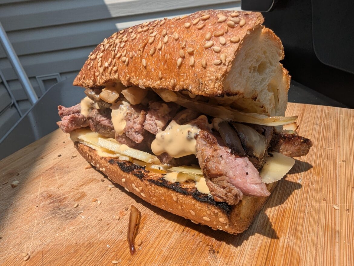 When you get a new grill, you Steak Sandwich.