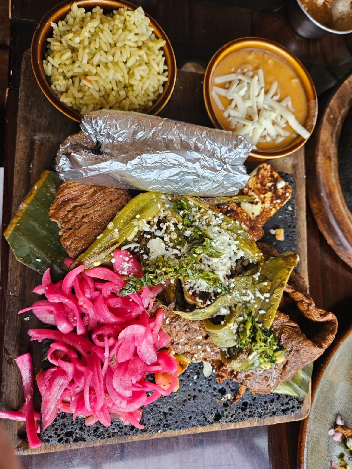 Carne asada on a rock