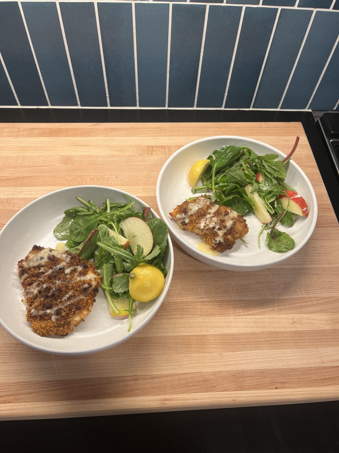 Pecan Crusted Chicken with Honey Mustard Sauce & Lemony Apple Salad