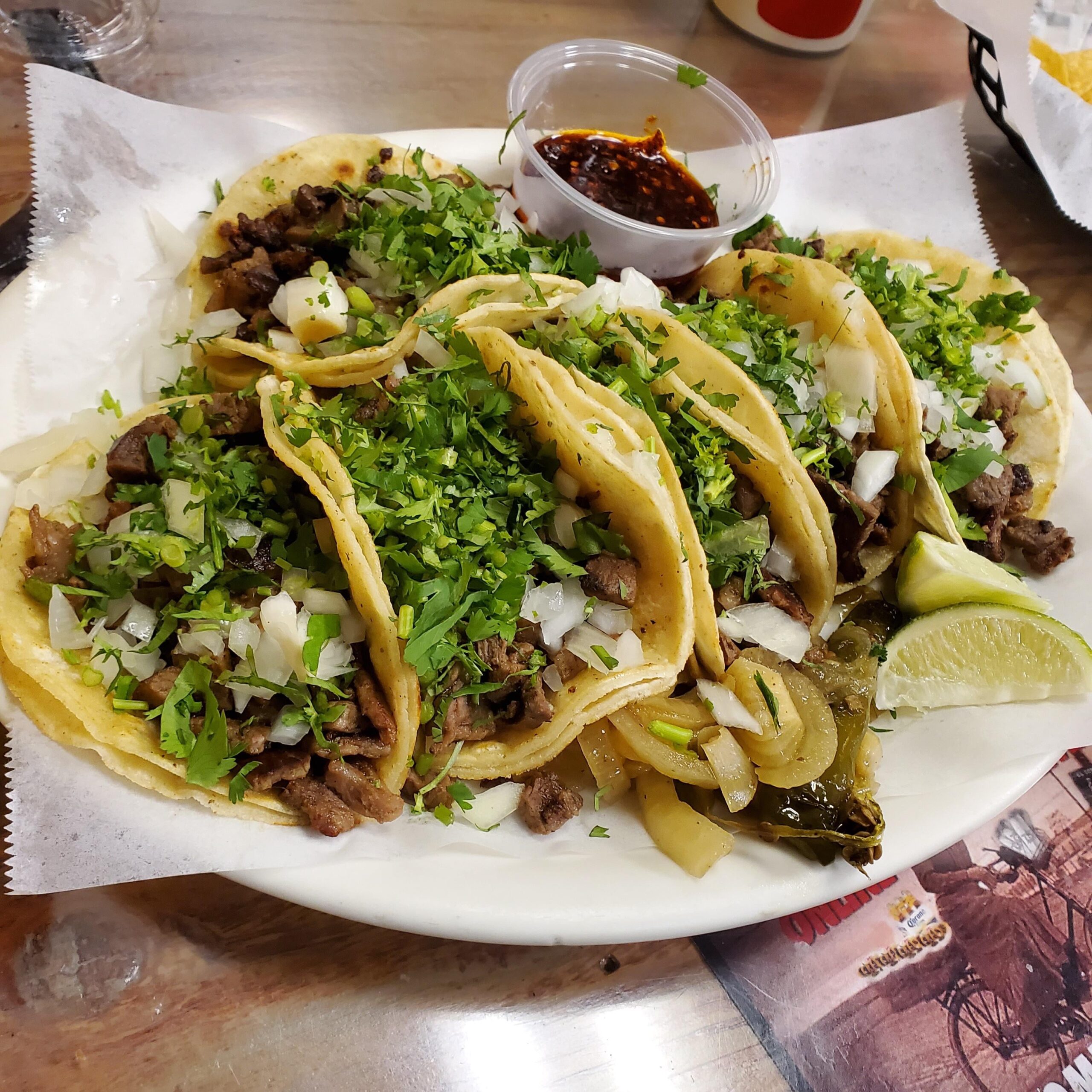 In asada tacos we trust. With a side of toasted chili de arbol oil