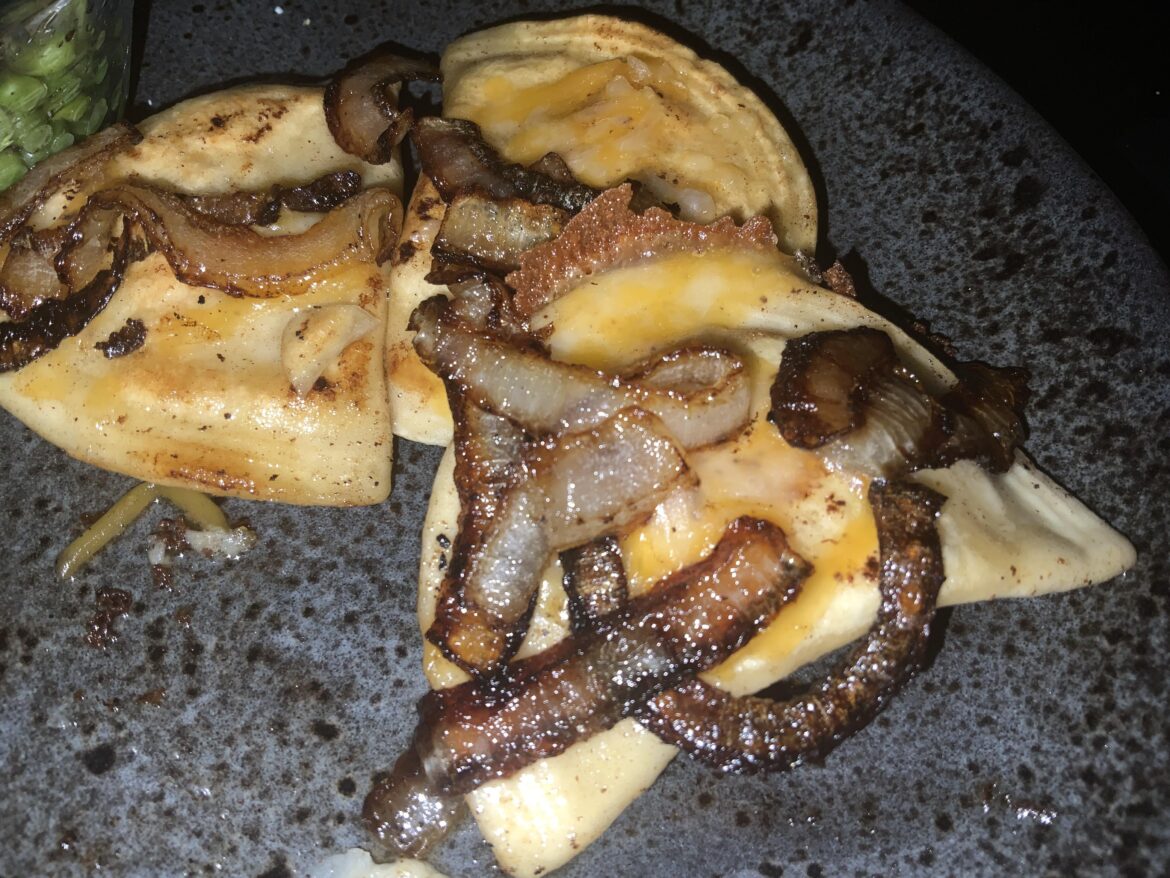 Onion Potato Pierogis topped with Sautéed Onions