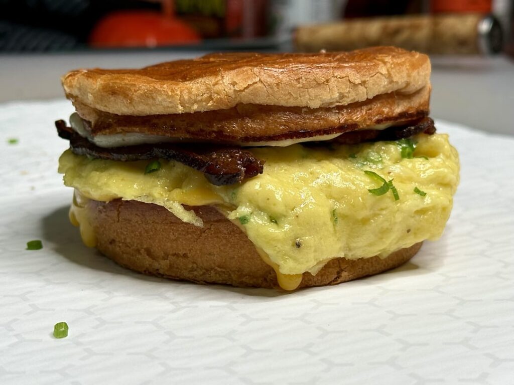 Bacon, egg, and cheese breakfast sandwich for my wife.