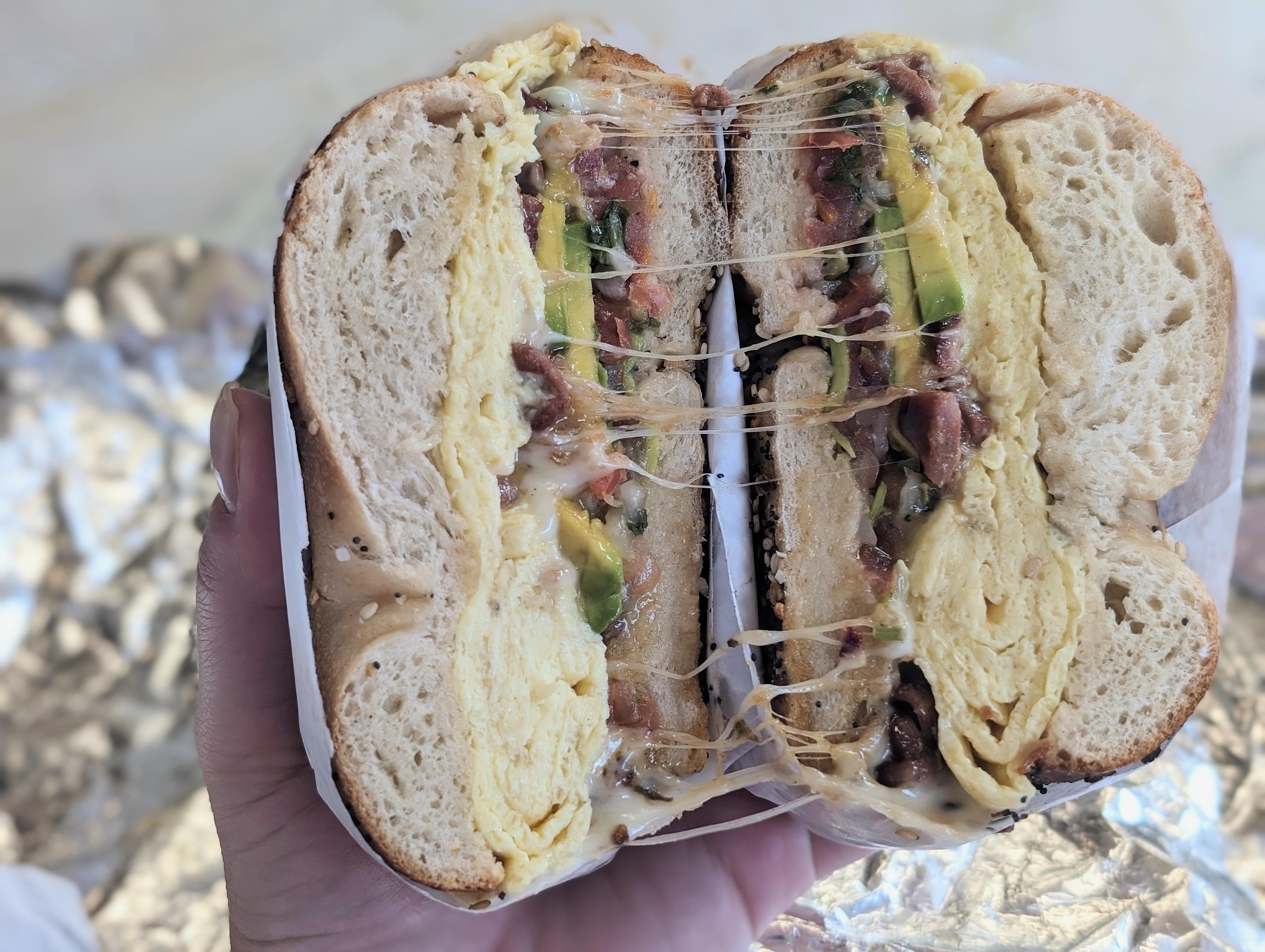 [I ate] "El Diablo" from Bagel Shop in NYC. It's their everything bagel toasted and made into a