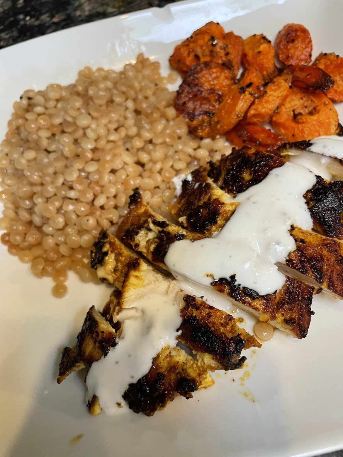 Yogurt marinated chicken with garlic sauce