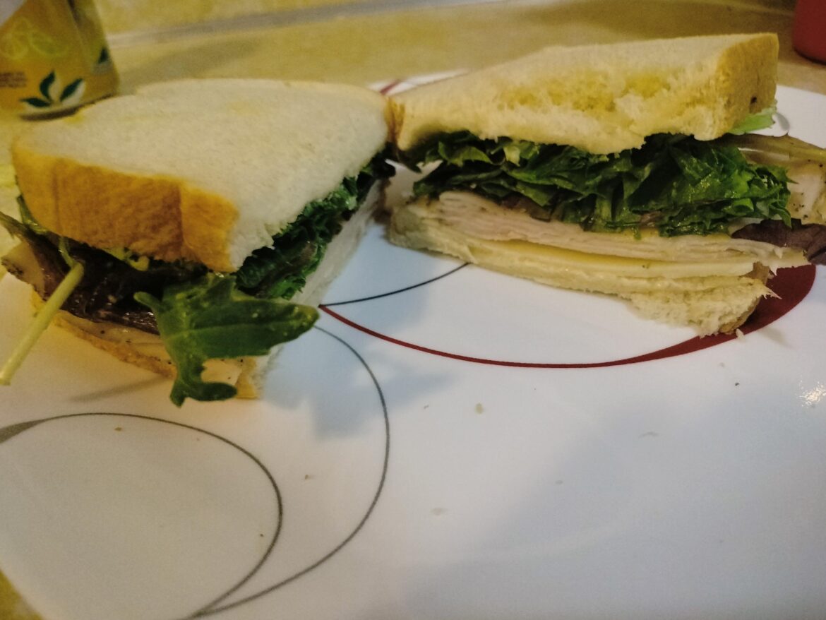Mix your salad greens with honey mustard dressing and black pepper! Basic black pepper turkey on sourdough elevated by that delicious combo, dang!