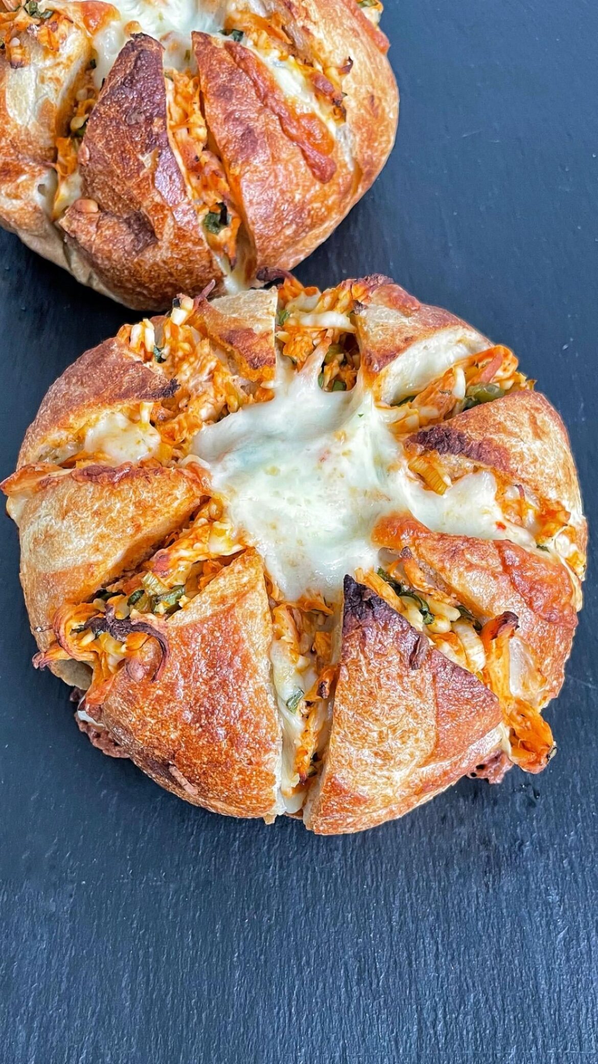 [Homemade] Buffalo Chicken Pull Apart Bread With Green Onions and Pepper Jack Cheese
