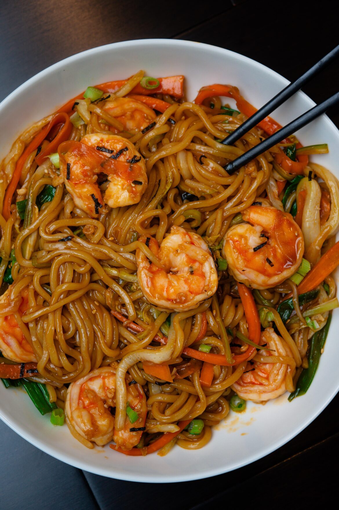 Homemade shrimp lo mein