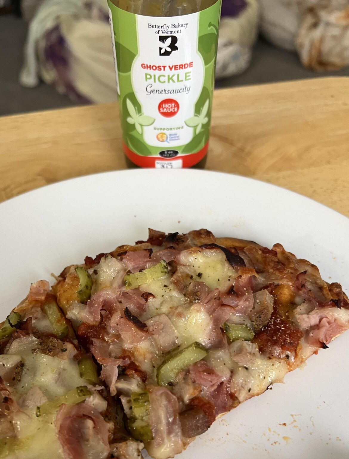 Made a Cubano style pizza, and enjoyed it with a ghost verde pickle sauce.