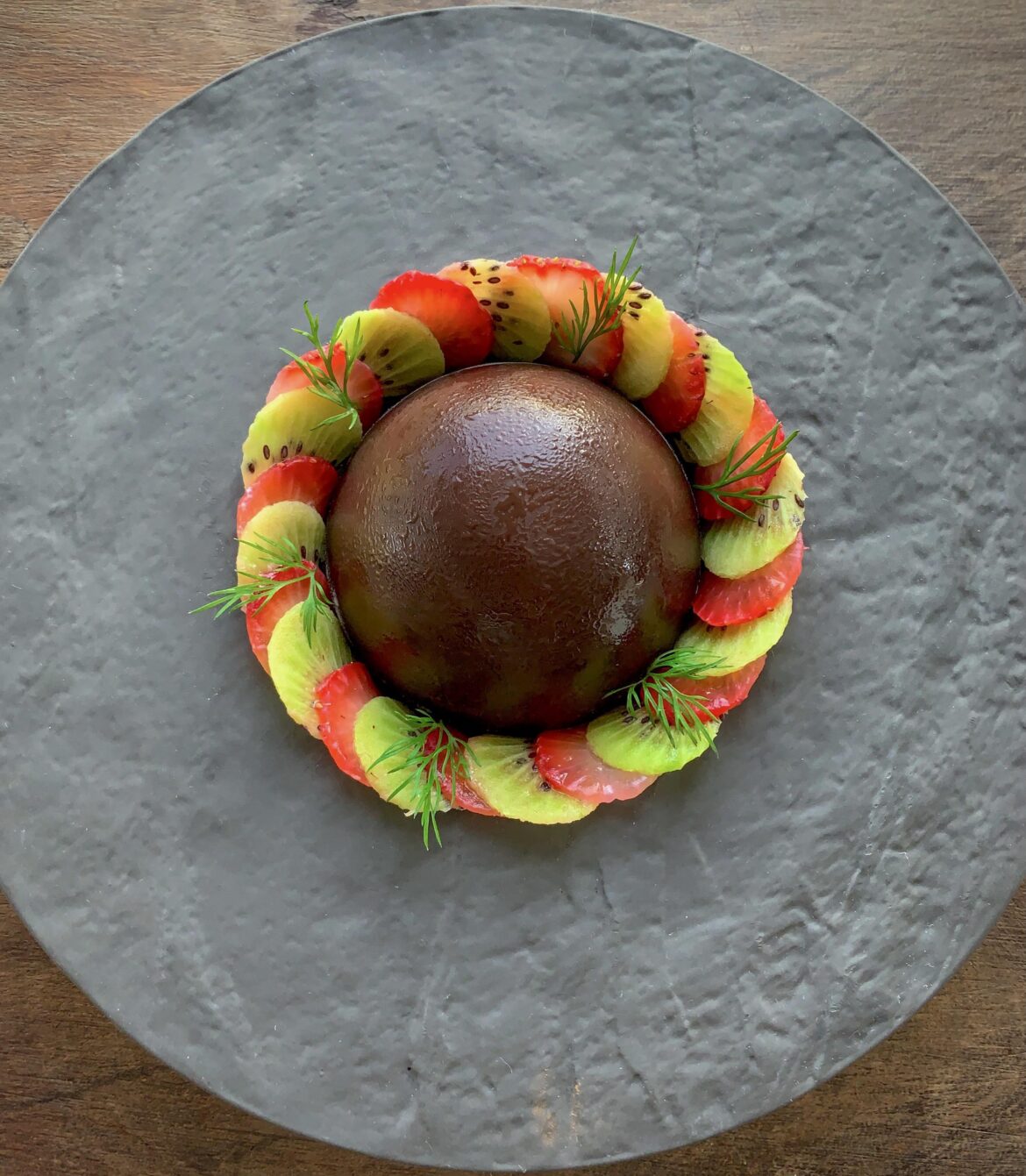 Chocolate Mousse with Kiwi & Strawberries