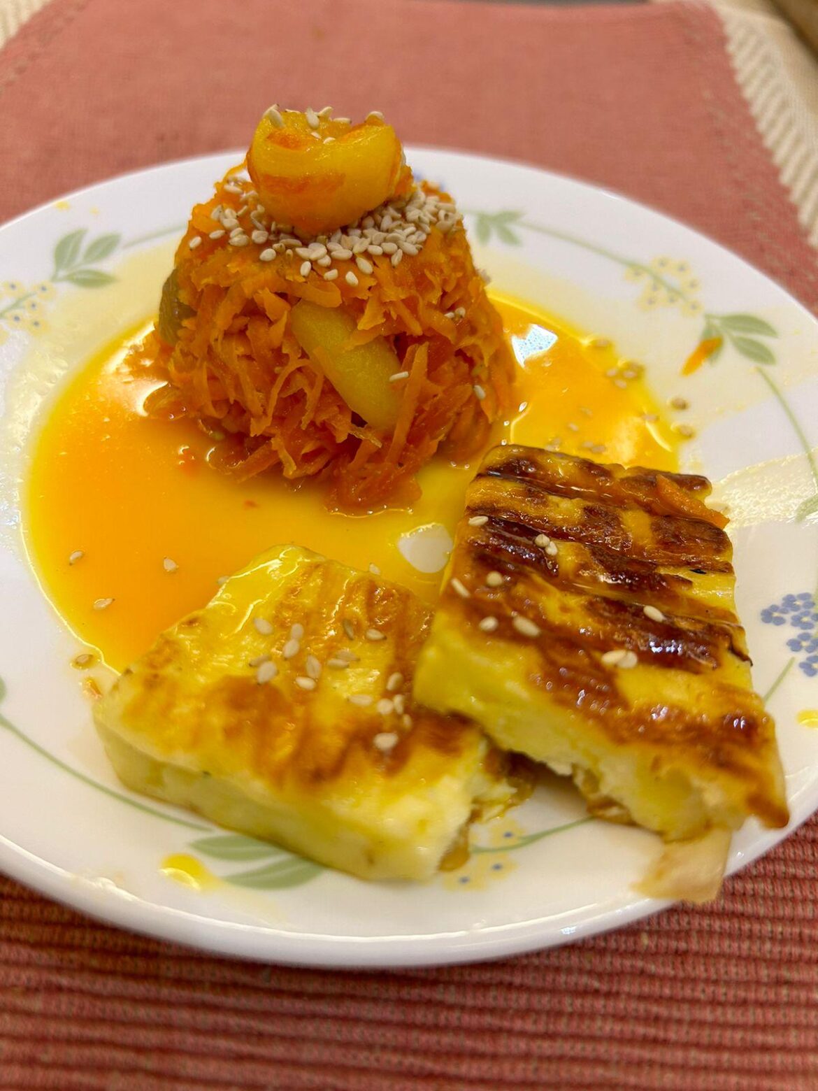 Carrot-Raisin Salad sauted in Orange Juice and a side of grilled Hullomi cheese
