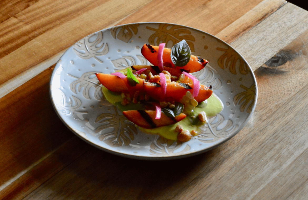 Grilled Georgia Peach, Sweet Corn, Onion, Fish Sauce & Lime Vinaigrette, Candied Peanut