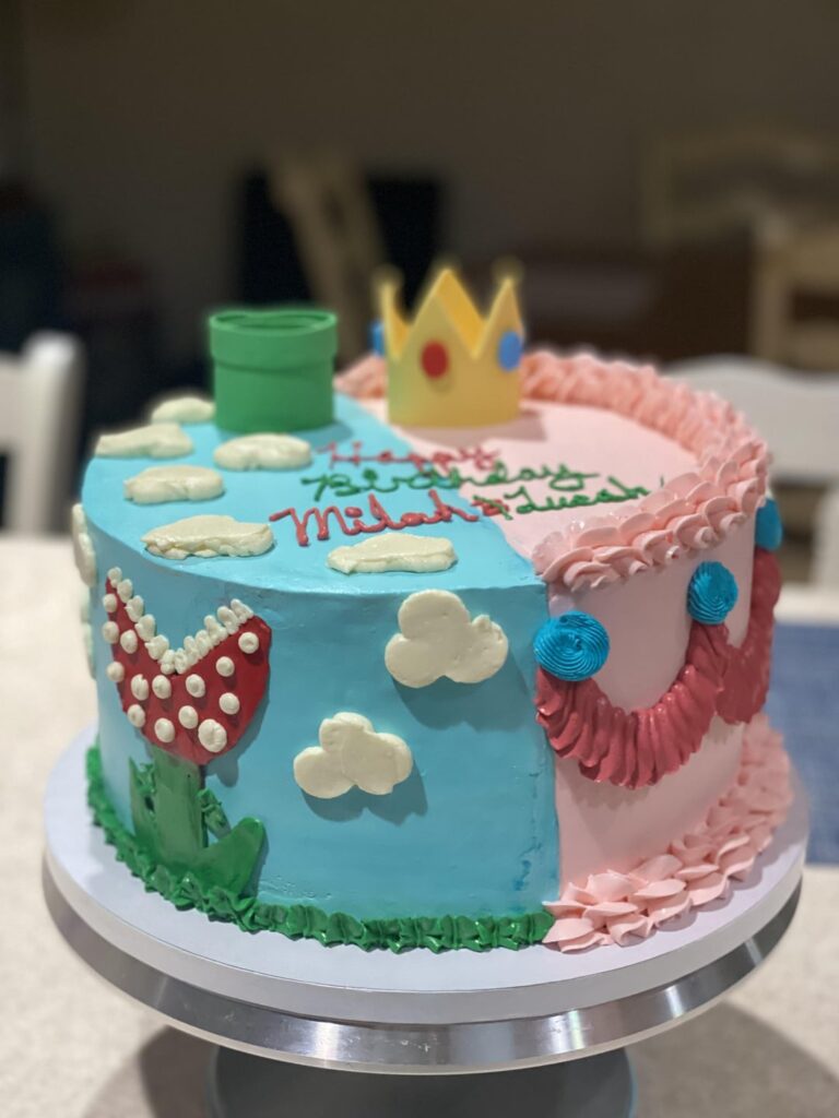 10” duel themed Mario and princess peach cake