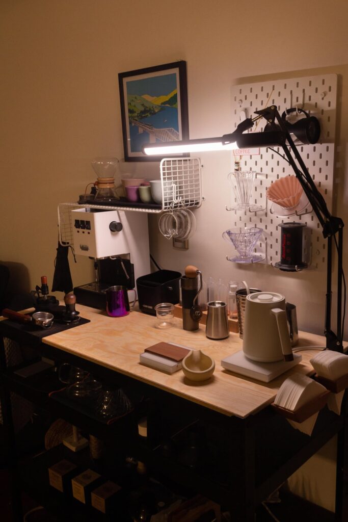 Finally complete my coffee bar, I tried to make it as efficient possible ;) (extra photo with some interesting coffee beans)