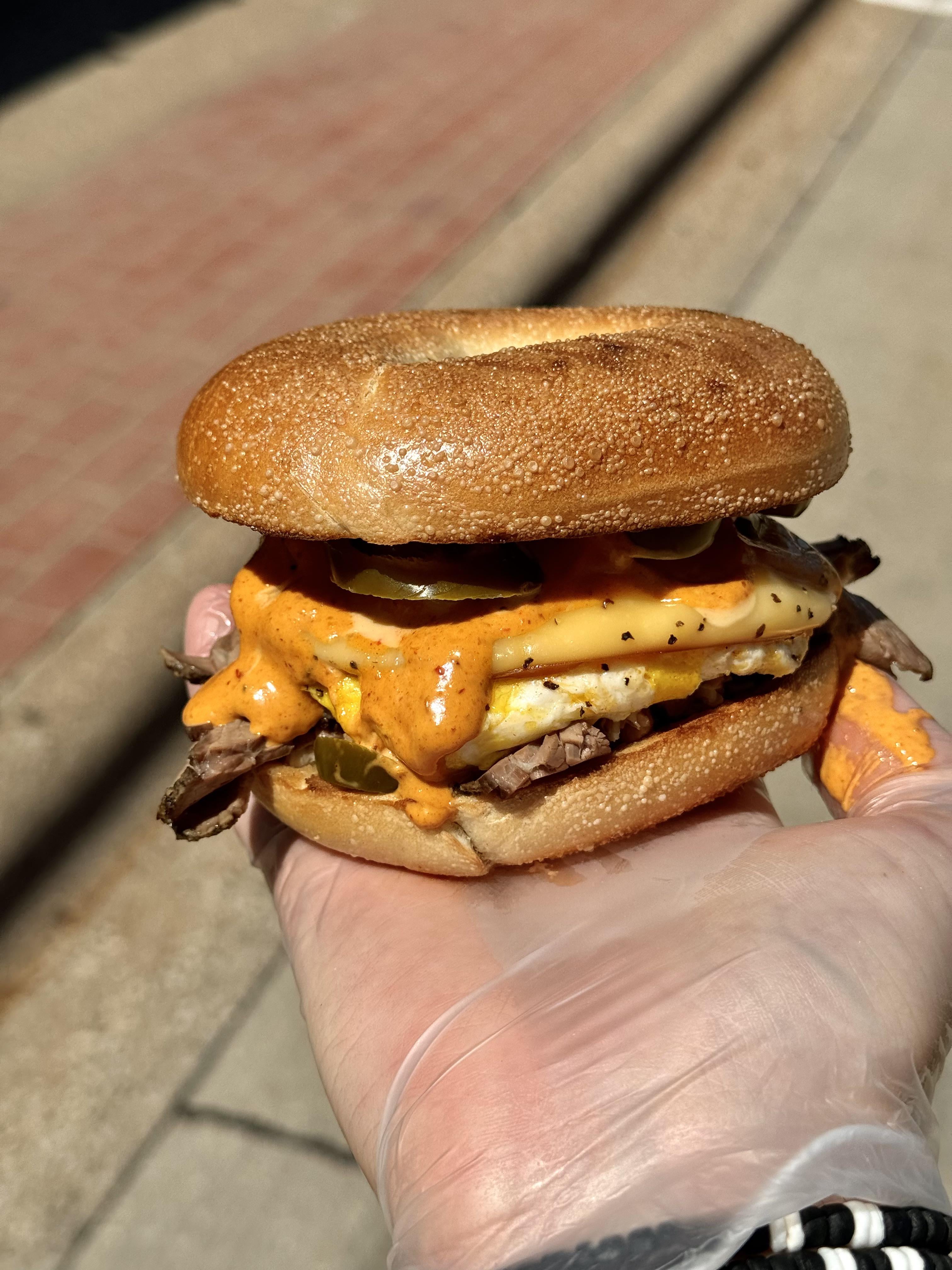 brisket smoky gouda cheese chipotle sauce pickled jalapeños