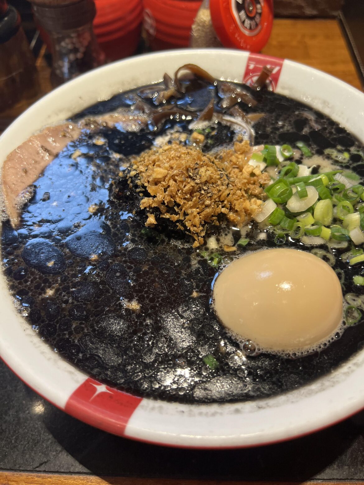 Squid ink and black garlic ramen