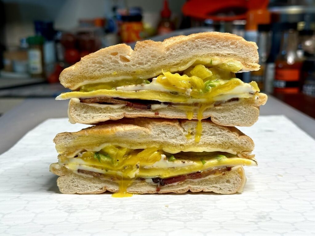 Bacon, egg, and cheese breakfast sandwich