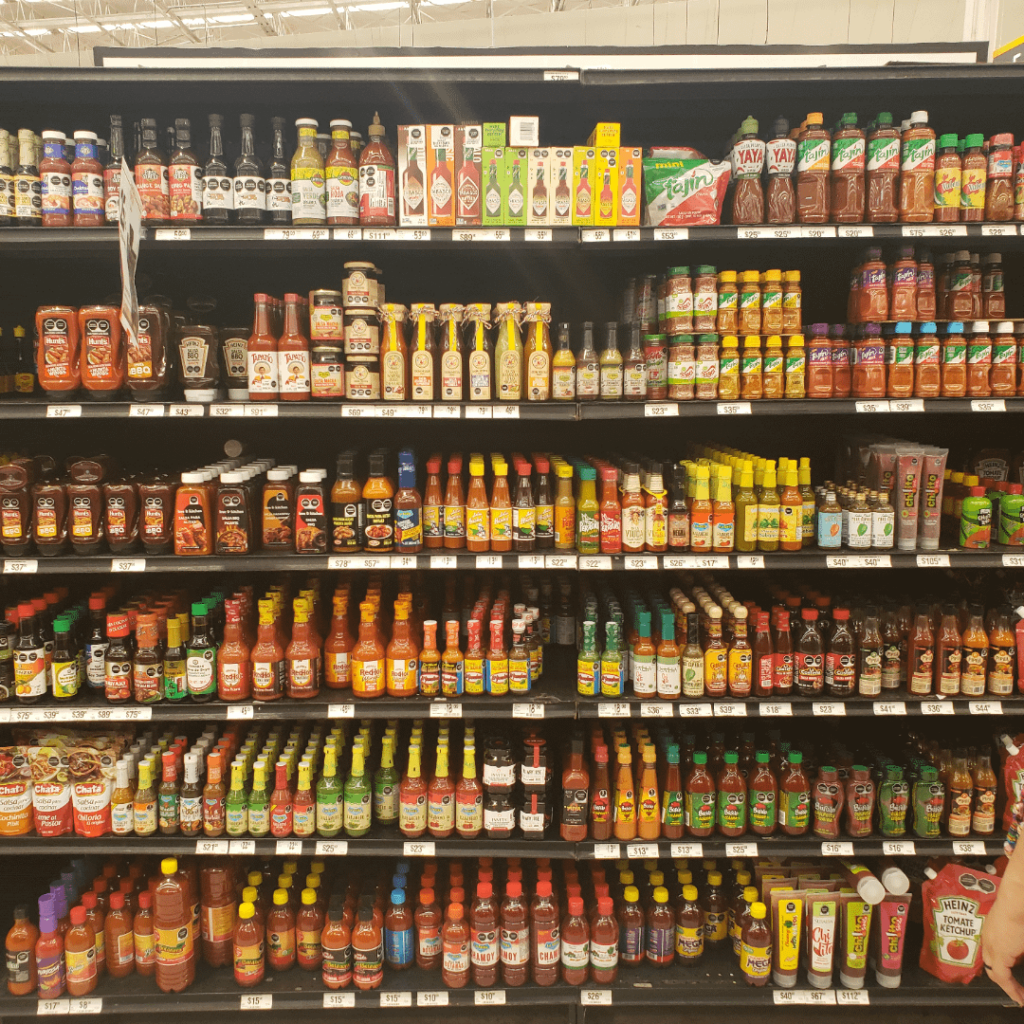 My first trip to my wife's hometown in Mexico and this is the salsa aisle in one of the stores