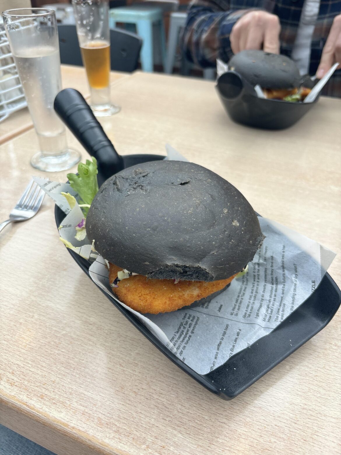 Chicken burger in a shovel in New Zealand