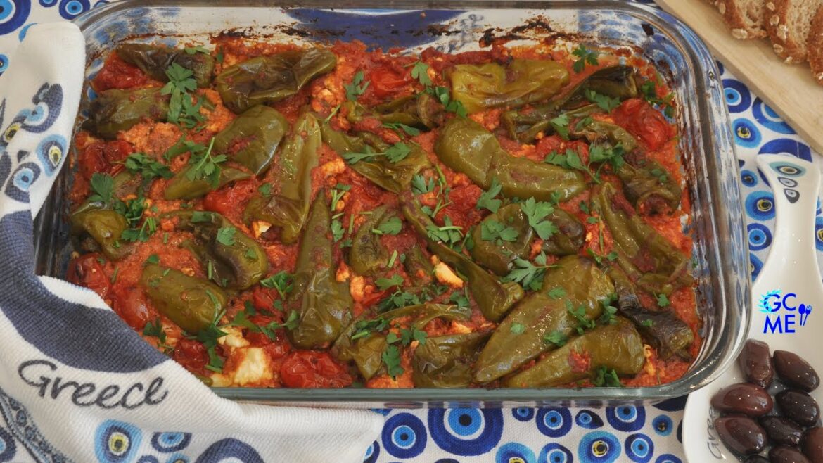 Baked Green Peppers with Feta Saganaki - Πράσινες Πιπεριές Σαγανάκι με Φέτα στο Φούρνο