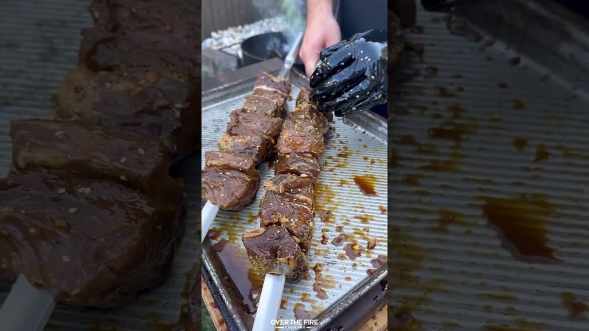 Black Pepper Steak Skewers | Over The Fire Cooking by Derek Wolf