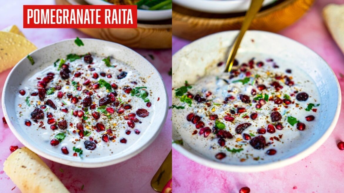 Creamy & Refreshing Pomegranate Raita Recipe - Easy Pomegranate Yogurt Dip- Gluten Free - Vegetarian