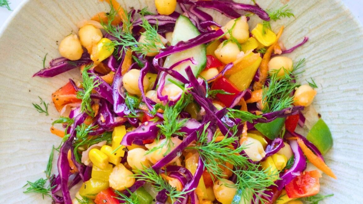 Mediterranean Rainbow Salad with Easy Olive Oil Salad Dressing | Healthy VEGAN Recipe