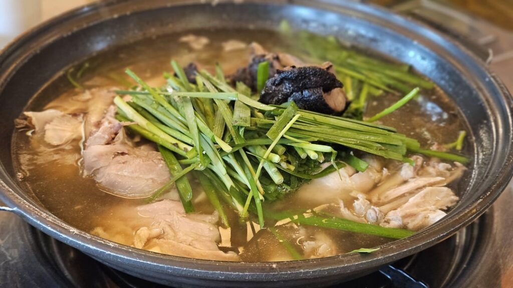 dakbaeksuk, braised chicken stew with shingled hedgehog