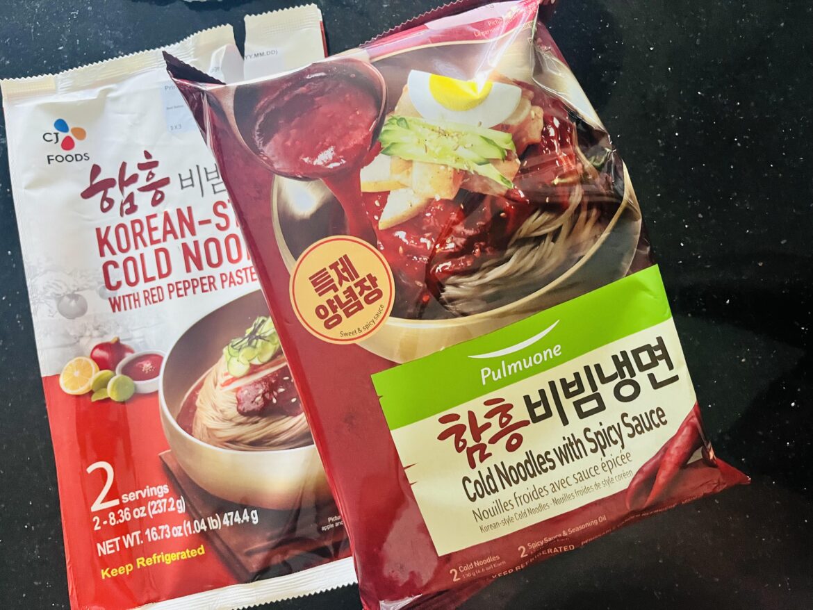 This is one of the best spicy summer heat beaters imo. I put cold sliced beef, a hard oiled egg, cucumber and some radish kimchi on top.