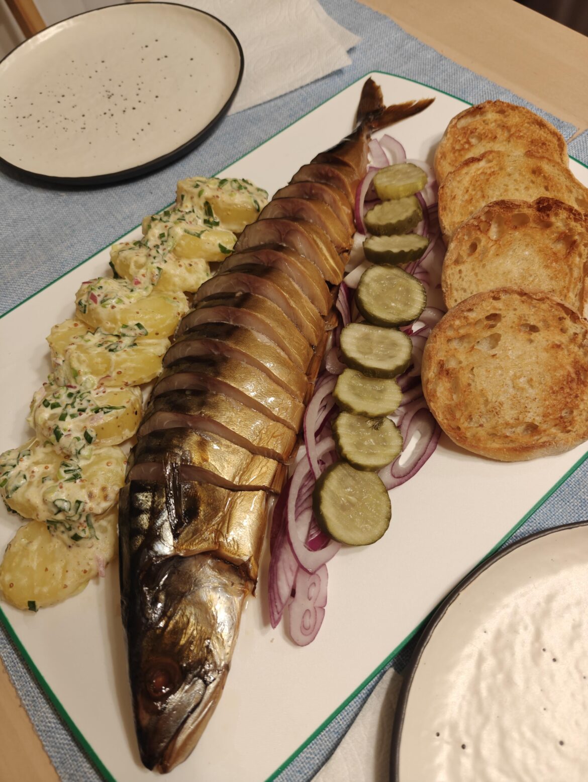 Cold smoked mackerel and potato salad.