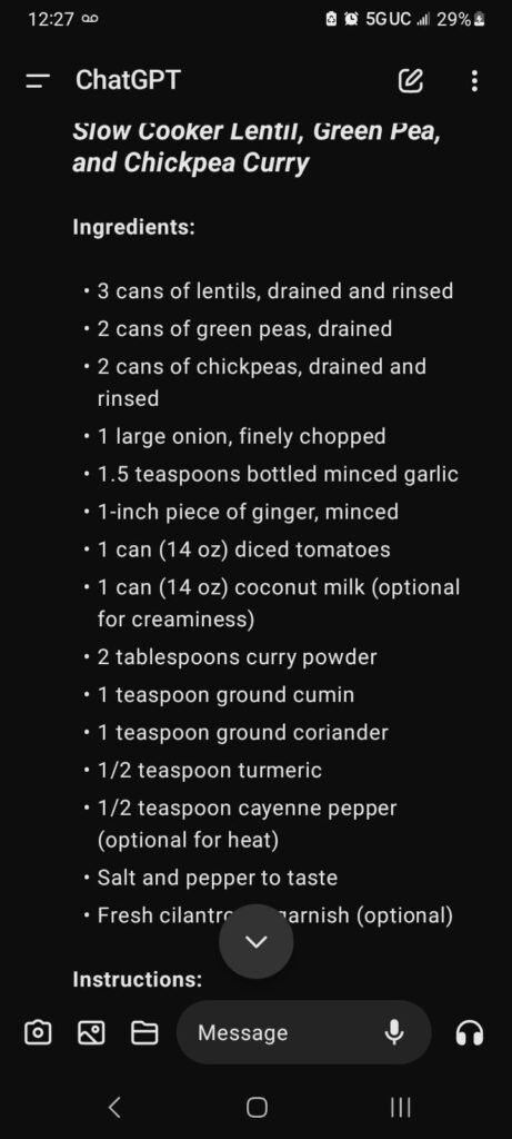Asked Chatgpt to create a curry recipe for me. Does this look accurate and if not what would you suggest changing