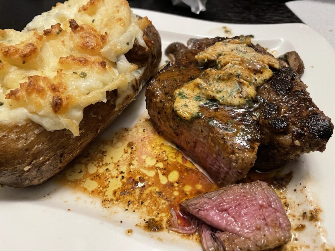Ghost pepper salt crusted tenderloin with scorpion pepper steak butter