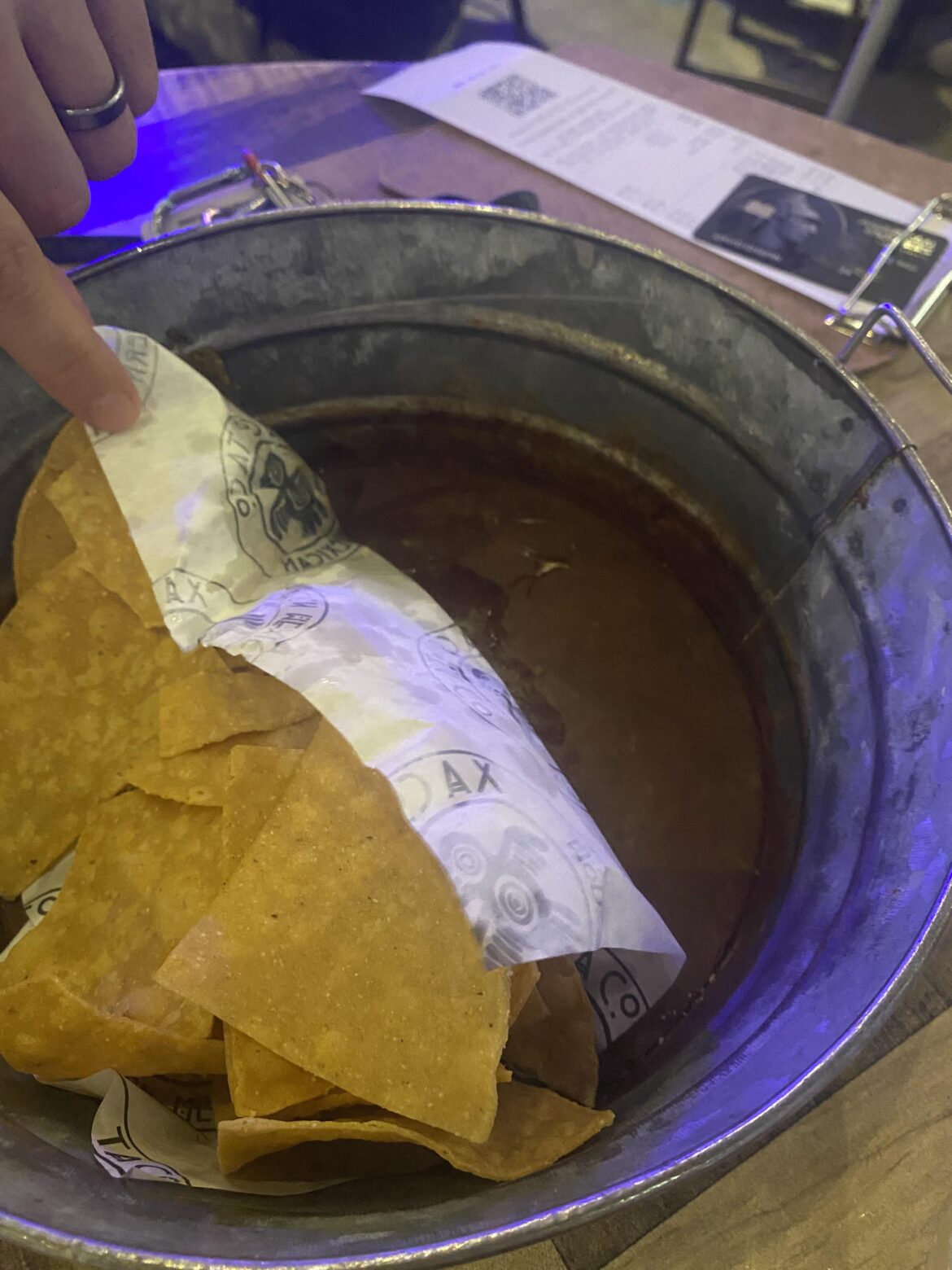 Chips in a rusty bucket