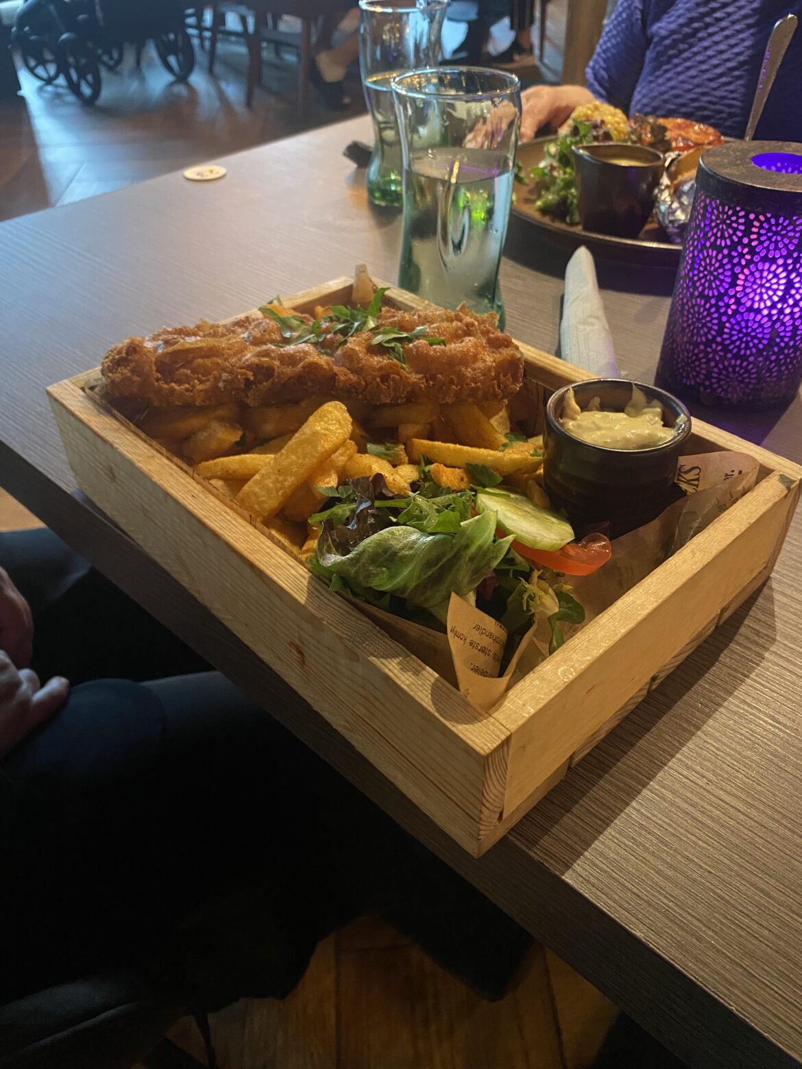 Fish and chips served… in a wooden box?