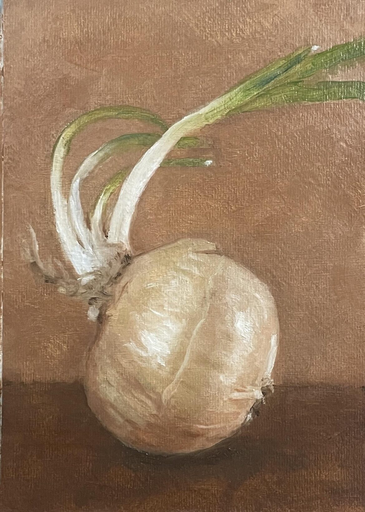 A small oil painting of an onion, by me.