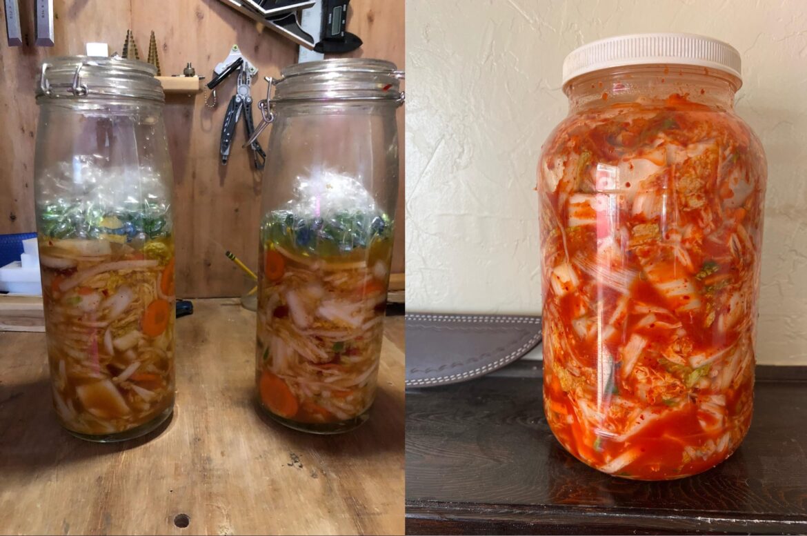 My sad first attempt at making kimchi vs my most recent
