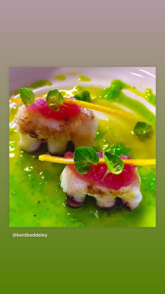 Octopus and Spanish onions with marjoram and lemonade fruit