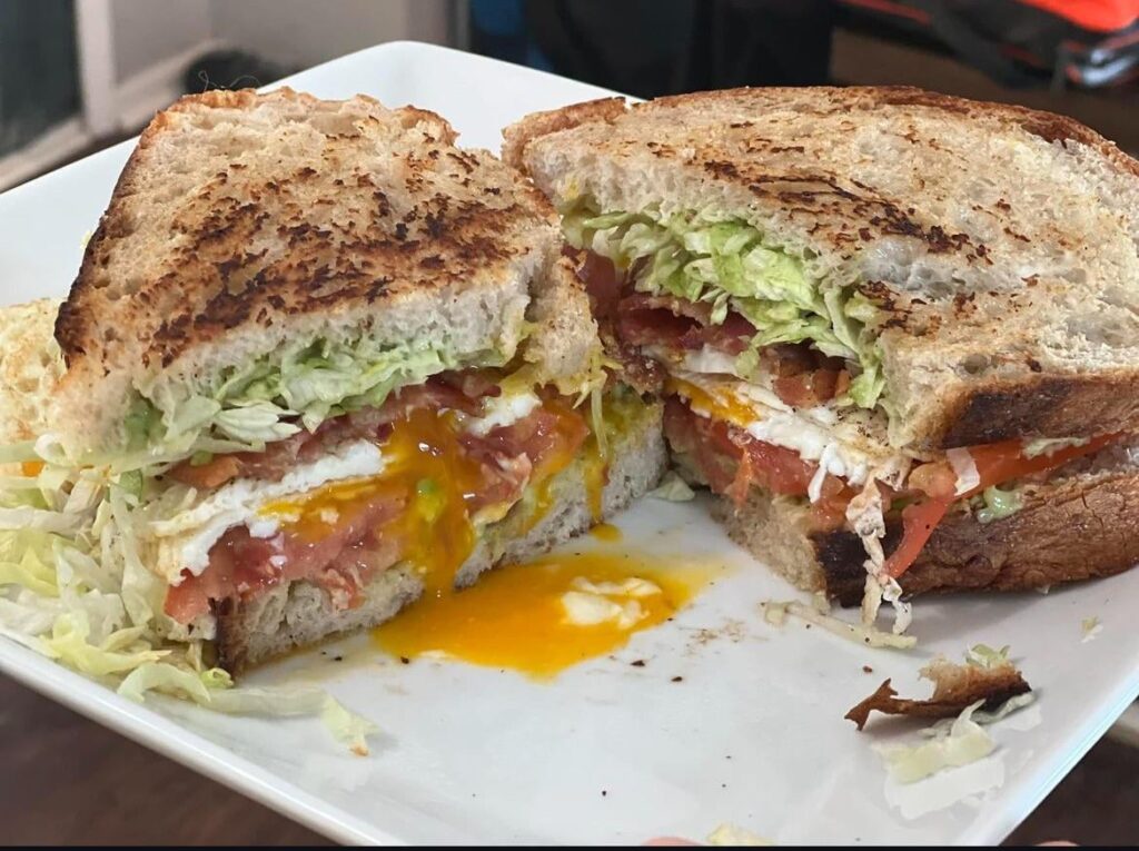 A delightful breakfast BLT on homemade sourdough.