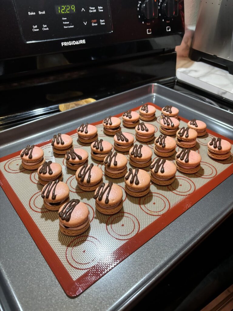 Chocolate cherry macarons for my coworker’s birthday!