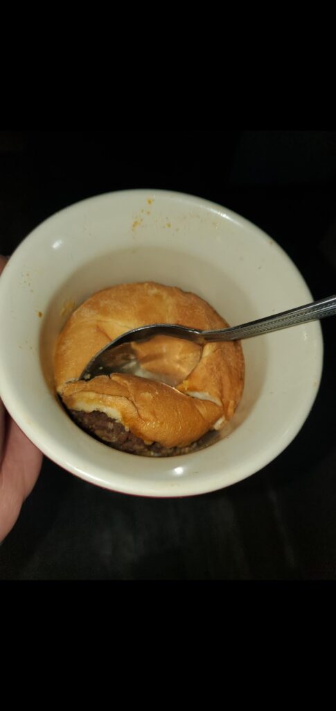 Microwaved burger in cup