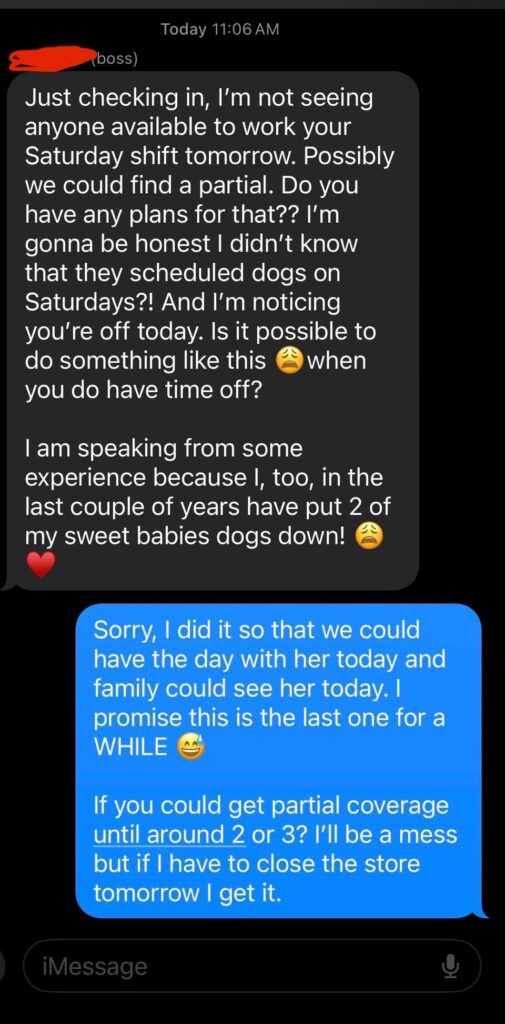 Boss’ response to having my dog put down