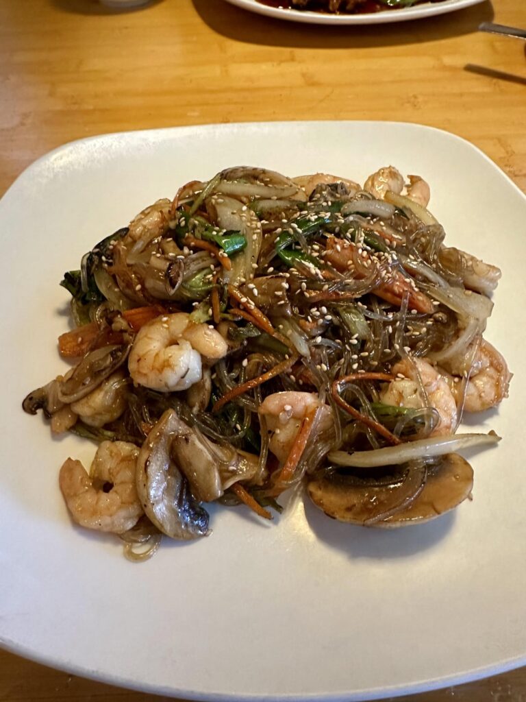 Japchae and kimchi fried rice