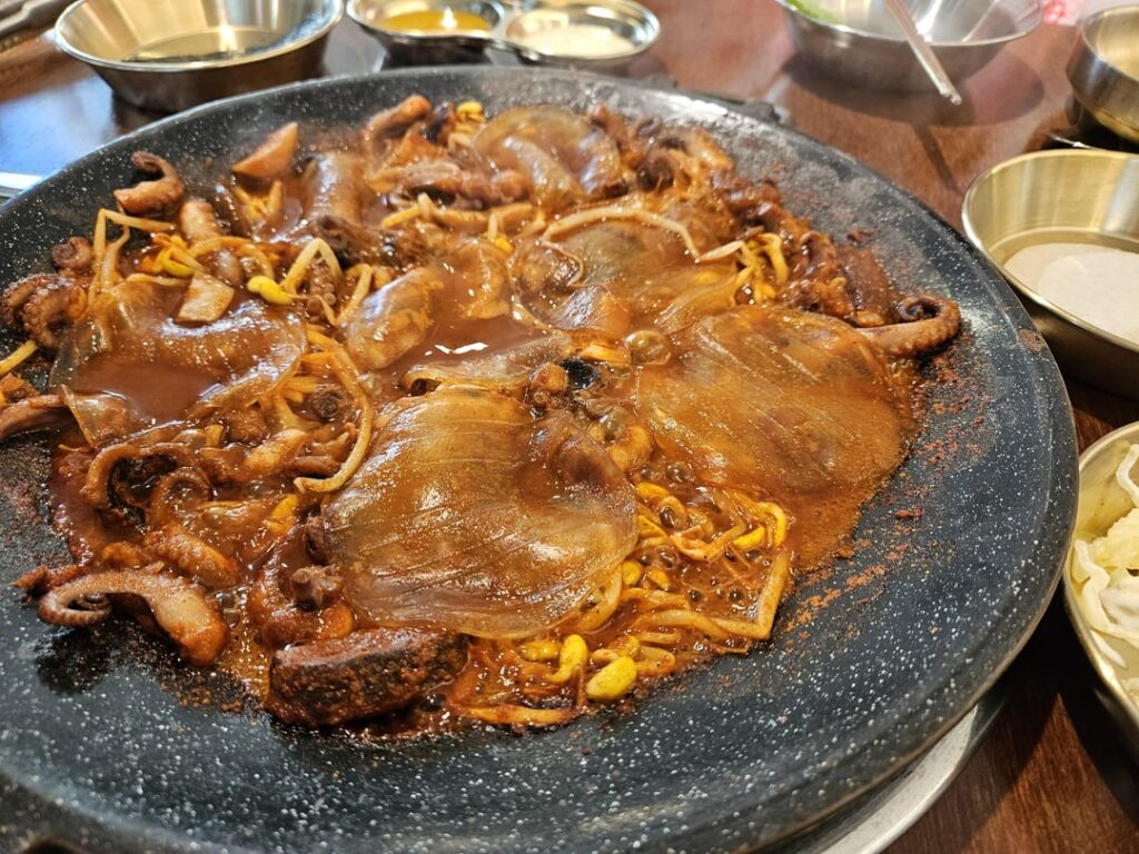 Jjukkumi & Steamed egg & Fried rice with the sauce!!!