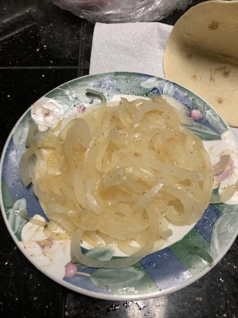 Microwaved onion and expired tortilla
