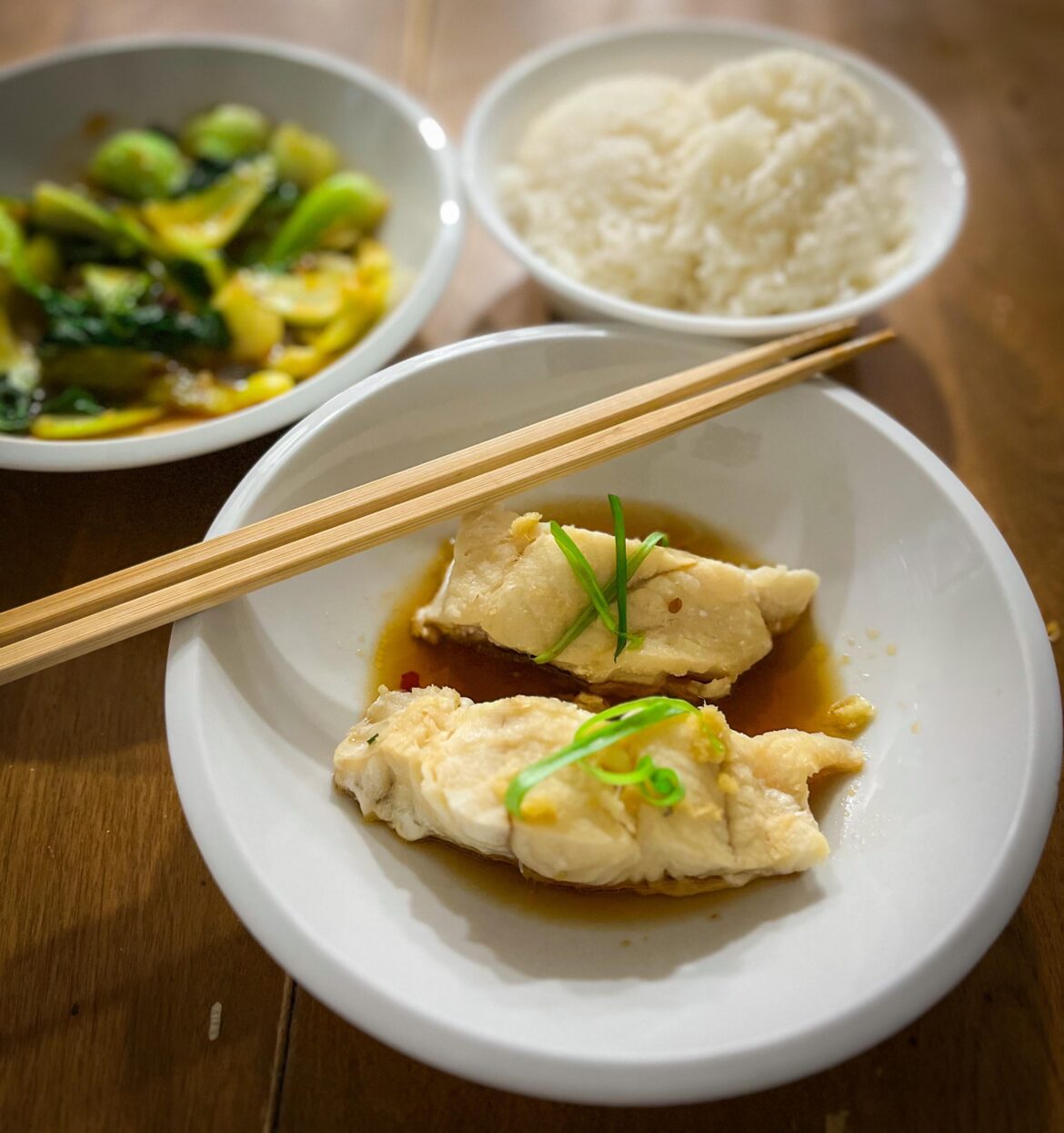 Steamed Ginger Halibut and Spicy Garlic Bokchoy