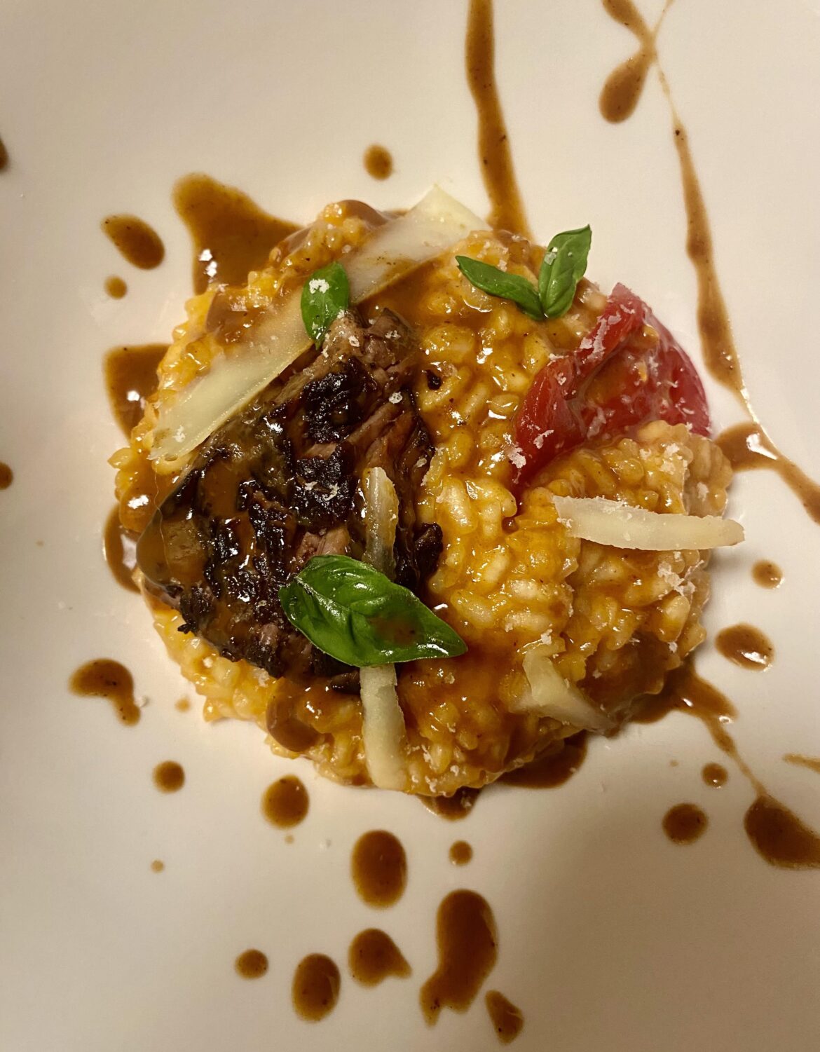 Braised Lamb, Maple Honey Reduction, Garden Tomato Basil Risotto