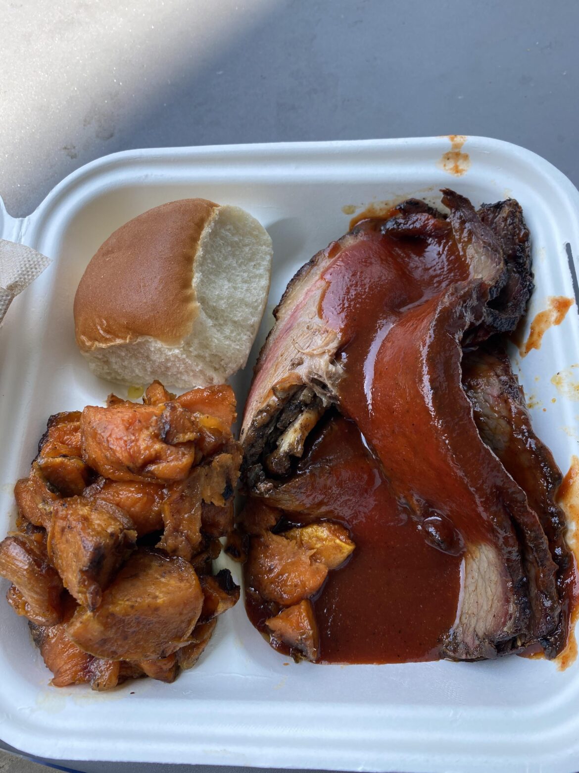 $9 Hospital Cafeteria Brisket and sweet potatoes
