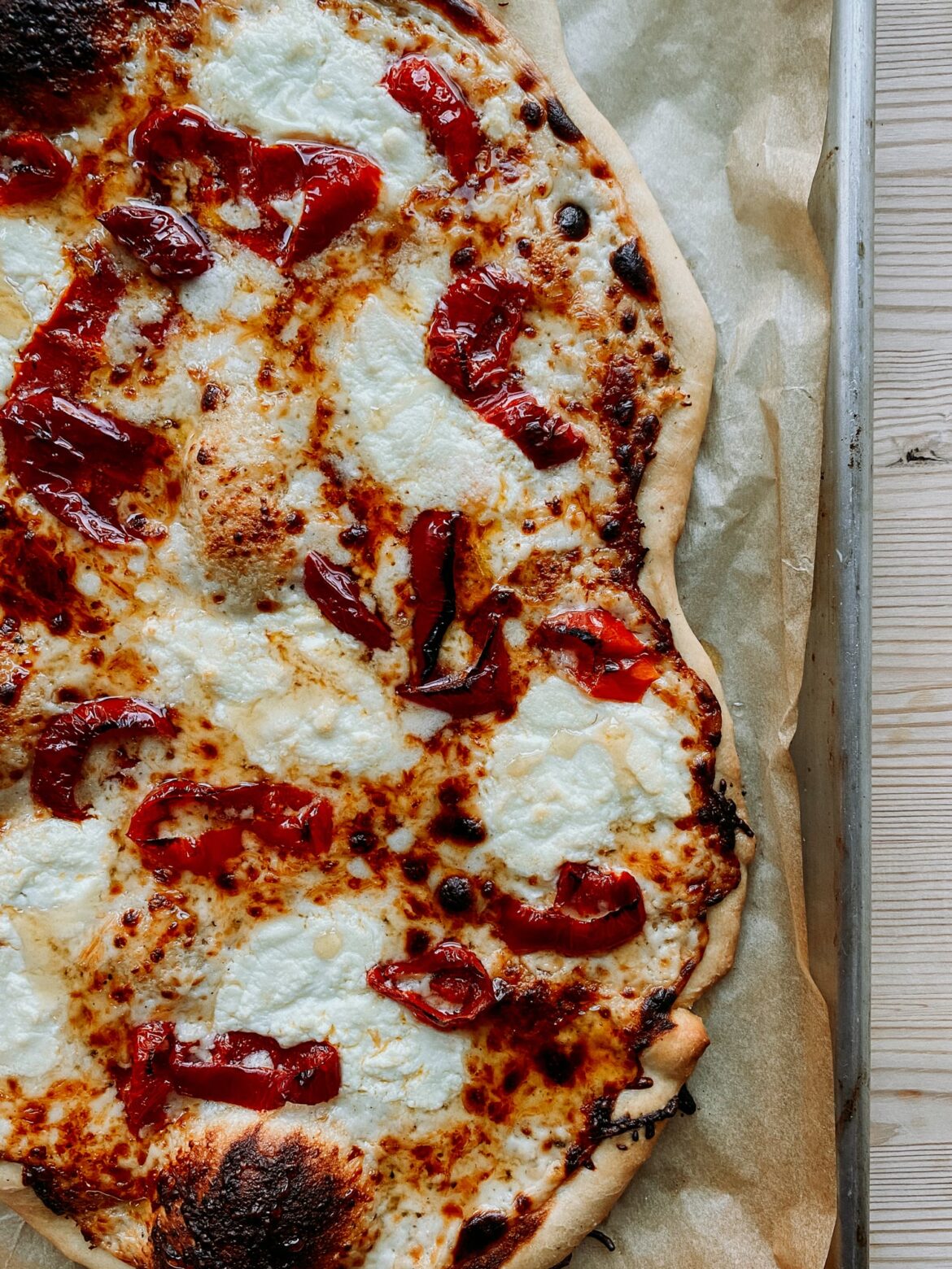 White Pizza with Hot Pickled Peppers and Honey