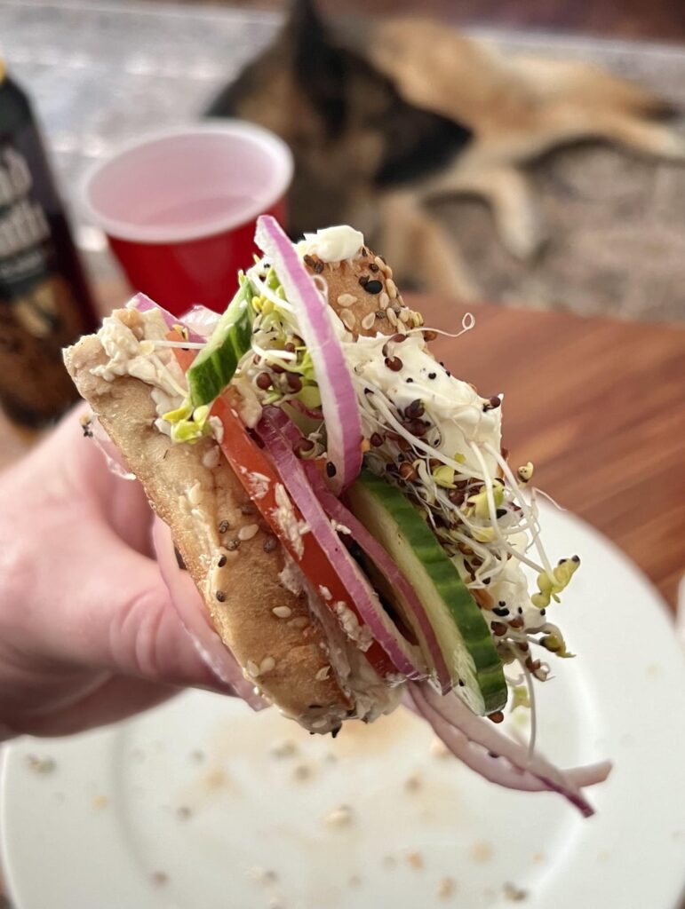 Garden bagel + michelada to pregame for F1 today